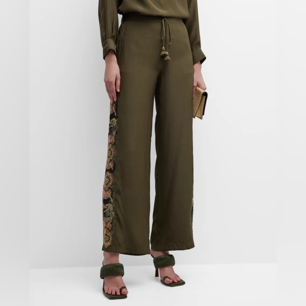 Figue Theodora Sequin Side-Stripe Straight-Leg Silk Pants